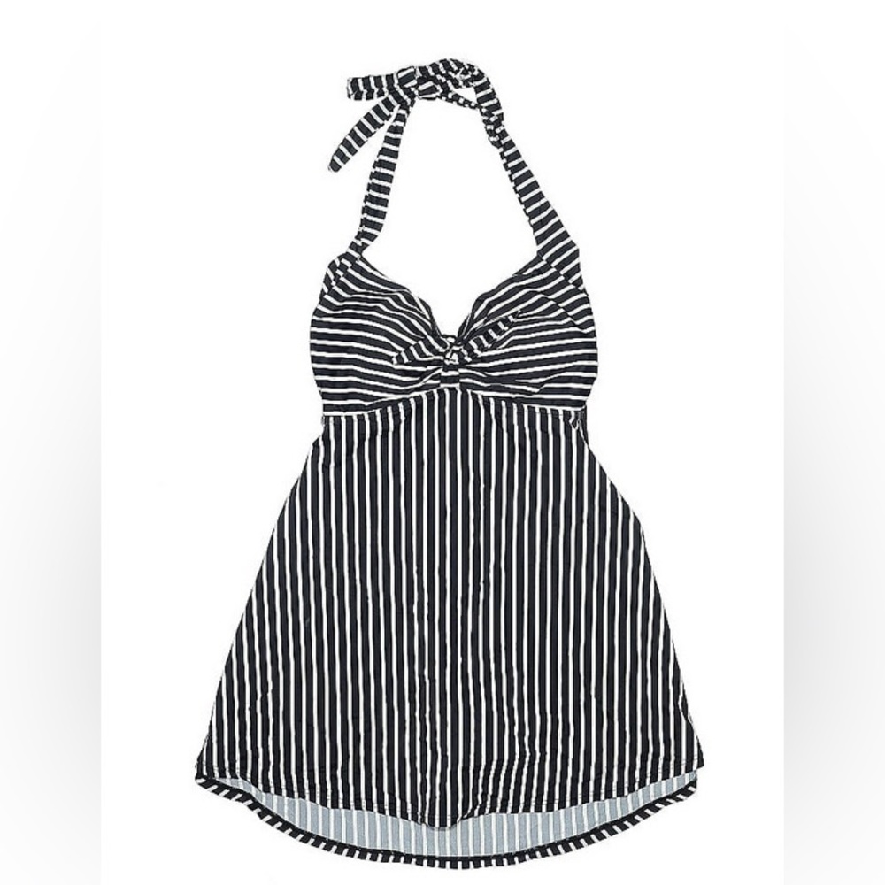 Cocoship Navy White Striped Halter Style Bathing Suit Dress, size 10
